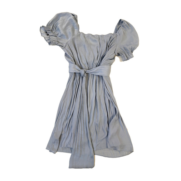 Trixx  Mini Dress Women’s SM Light Blue Puff Sleeve Ruched Waist Cottagecore - Picture 3 of 6